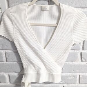 Wilfred Cream Ribbed Wrap Crop Top